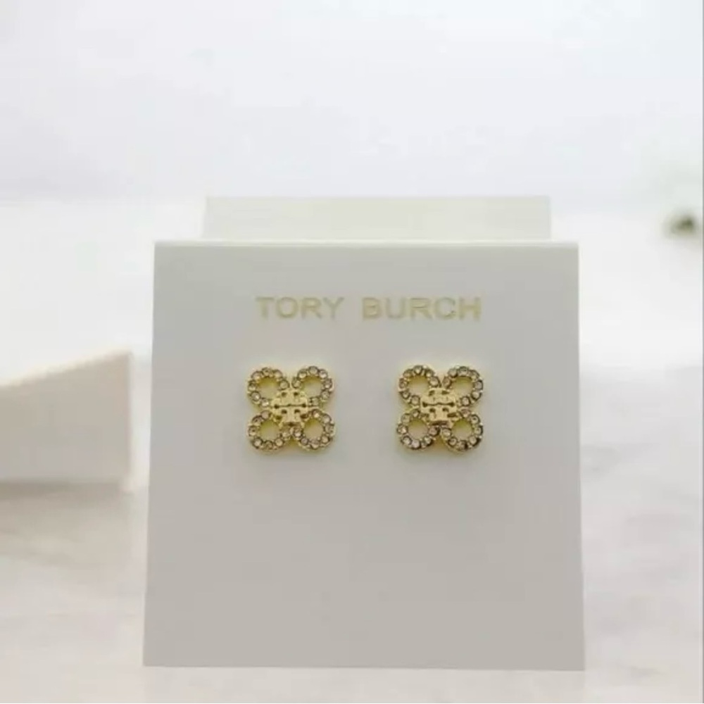 Tory Burch Elegant Gold Flower Stud Earrings